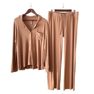 SKIMS Soft Lounge Sleep Set Tan Camel Womens L Modal Spandex Cozy Comfort Sleep